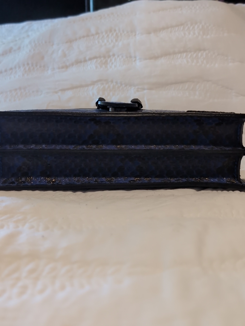 Designer Navy Python-Embossed Chain Shoulder Bag - Picture 5 of 10